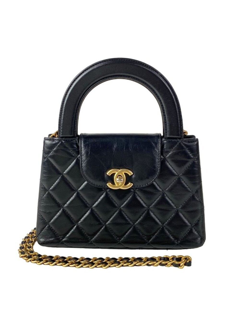 Chanel Shoulder Bag Mini Shopping Quilted Black Chain Gold Metal